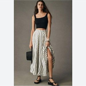 Anthropologie Pilcro Medium Flare A-line Skirt Blue White Stripes Hidden Zipper